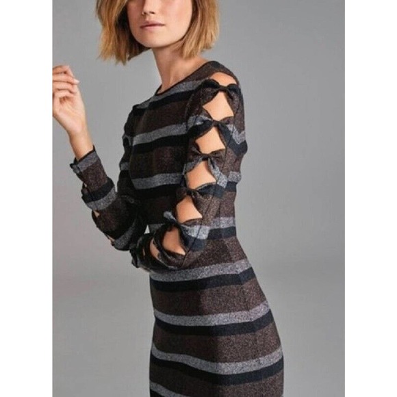 TED BAKER Simona Metallic Stripe Bodycon Dress - Picture 2 of 9